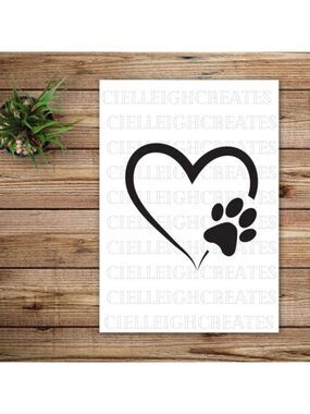 *2 for $20* Dog paw in heart vinyl decal Sticker Handcrafted